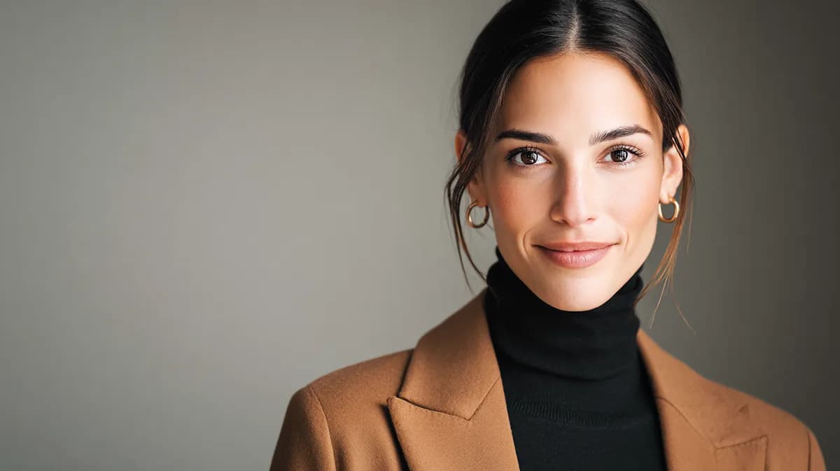Mujer de mediana edad sonriendo con serenidad
