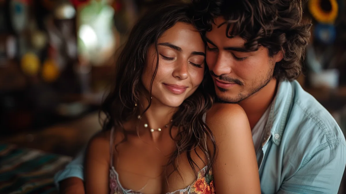 Pareja abrazada en un momento de complicidad